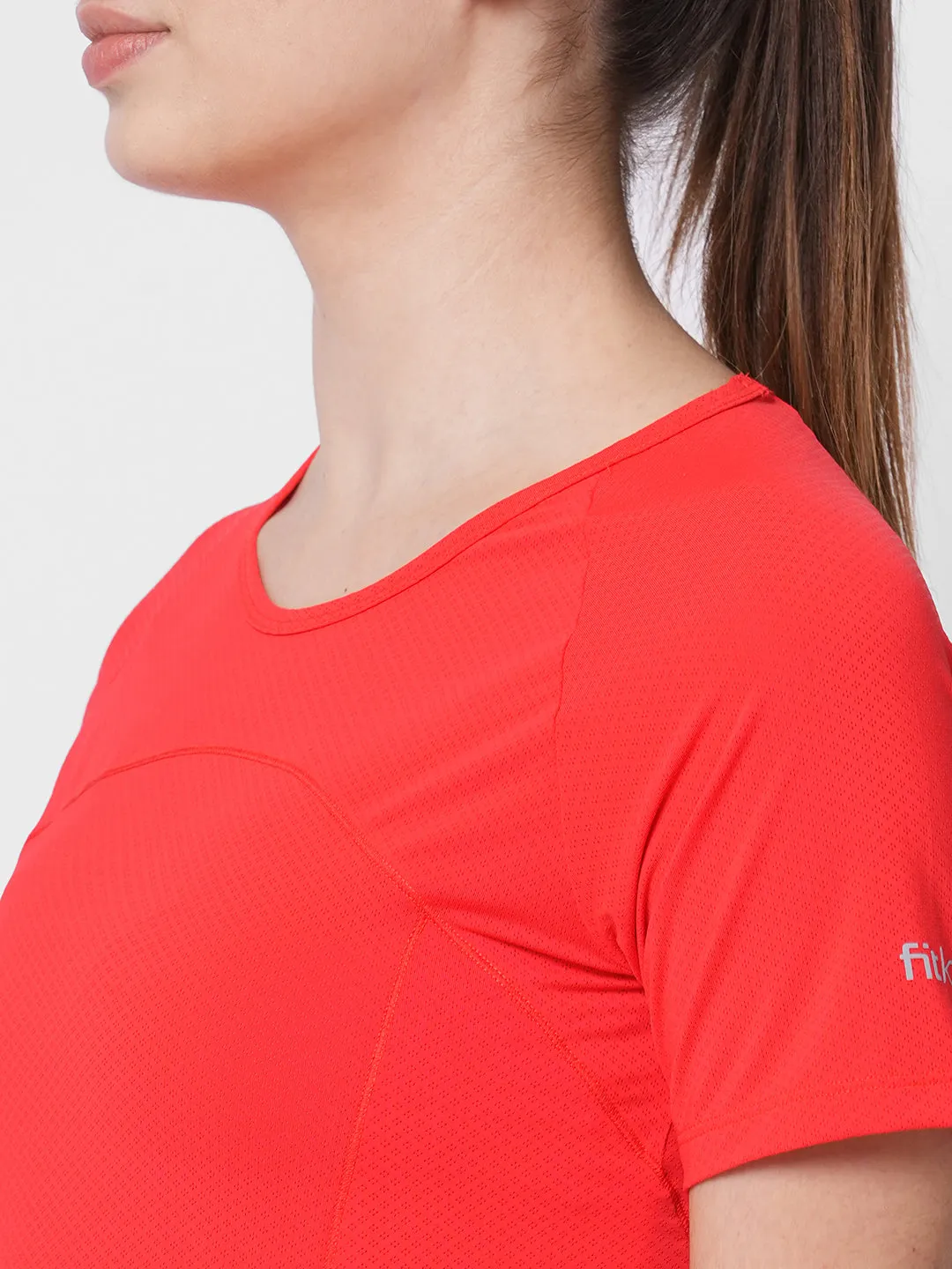 Fitkin women red side overlap style tshirt