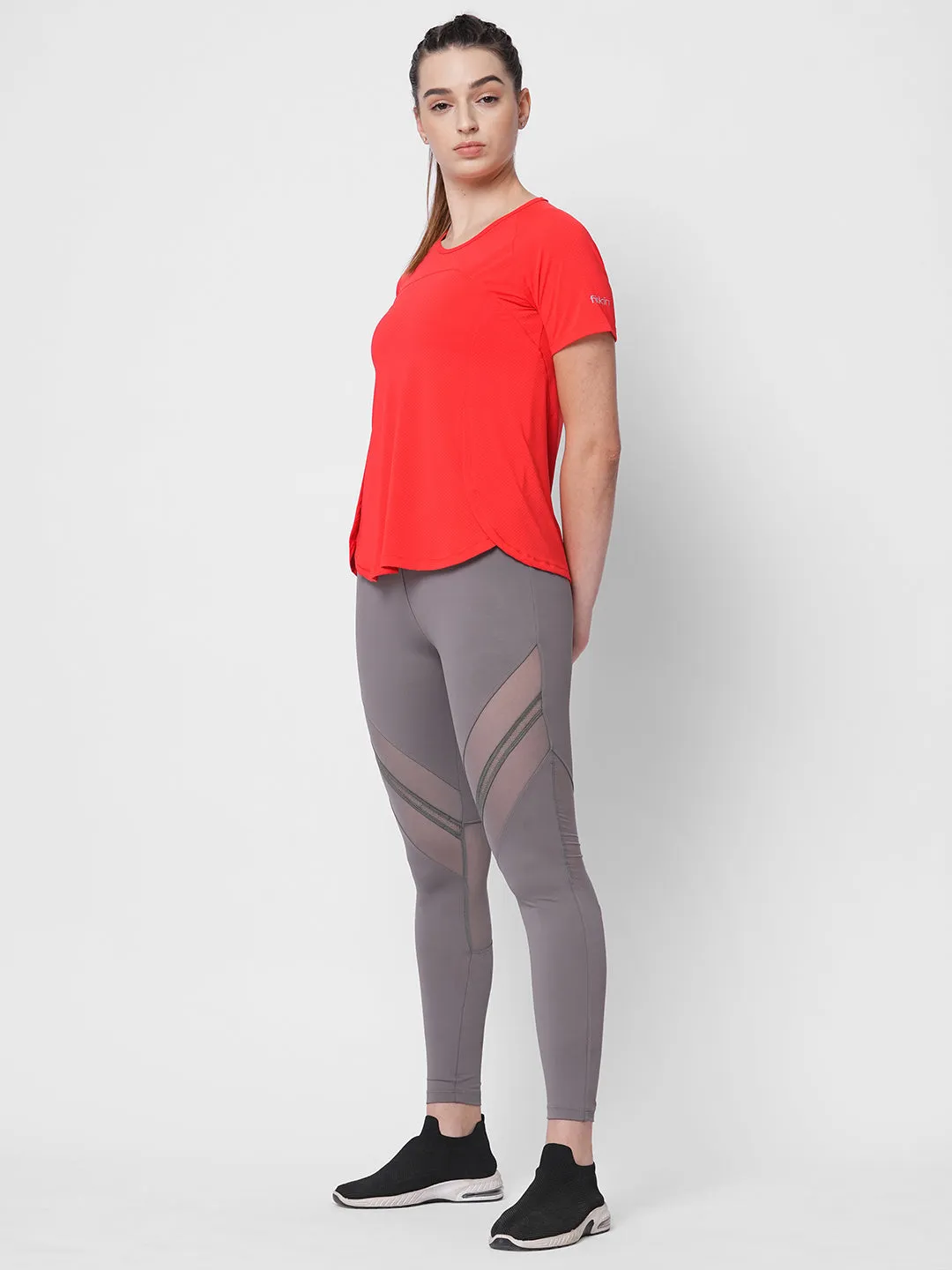 Fitkin women red side overlap style tshirt