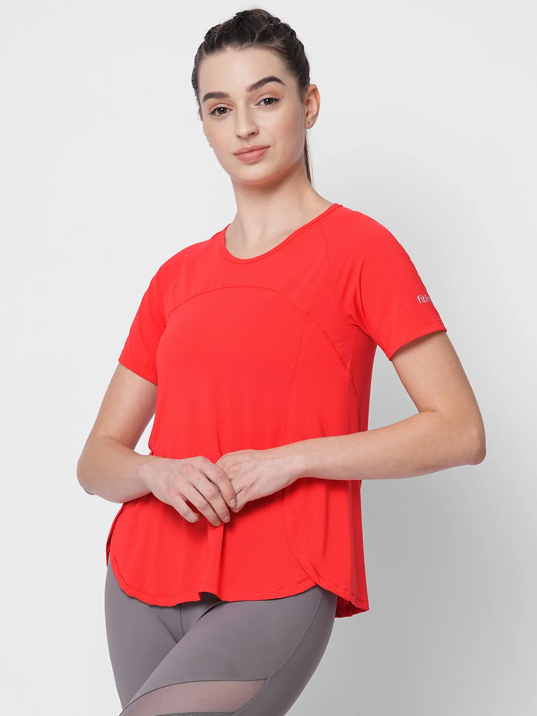 Fitkin women red side overlap style tshirt