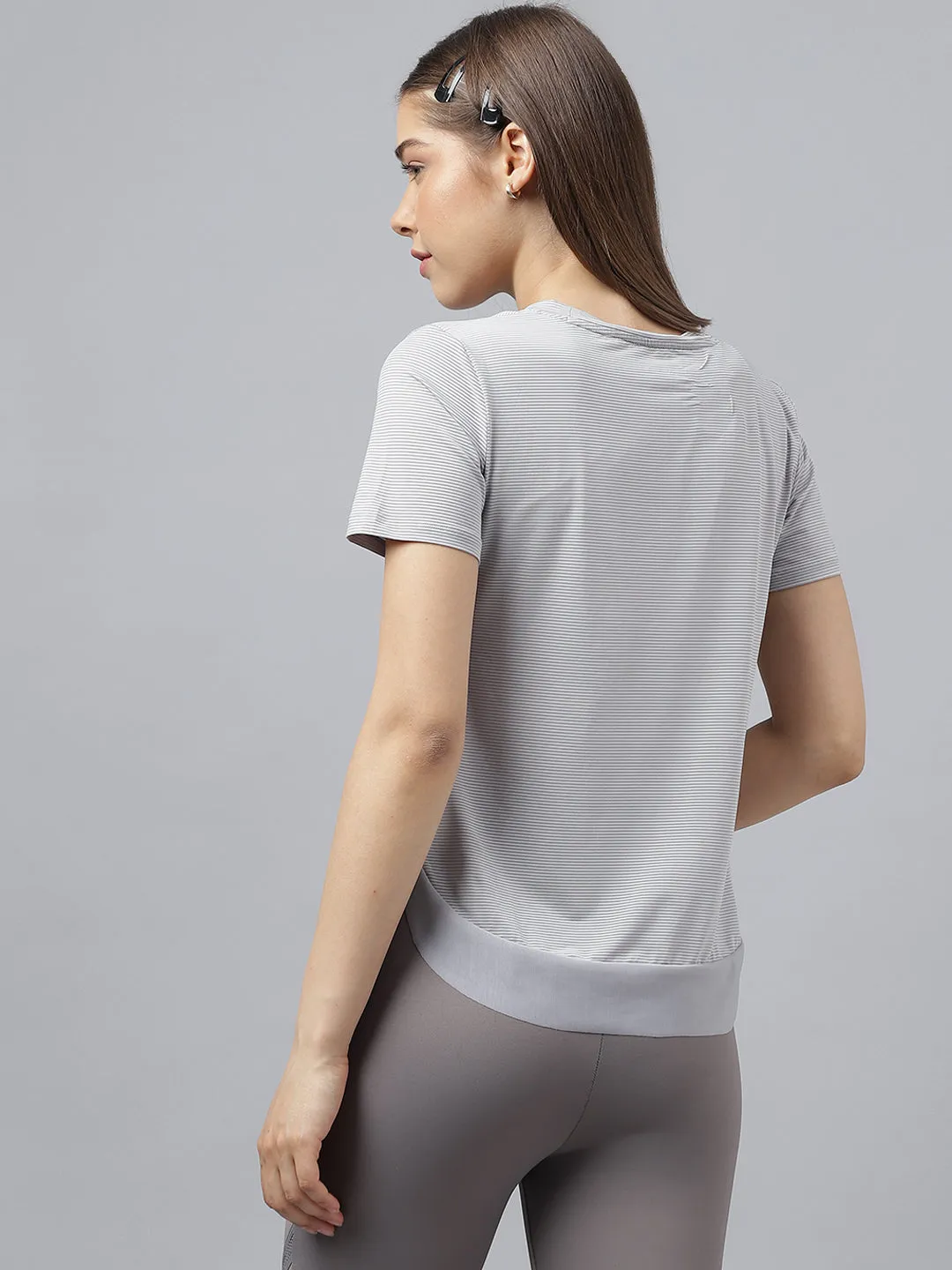 Fitkin women self stripes round neck short sleeves t-shirt