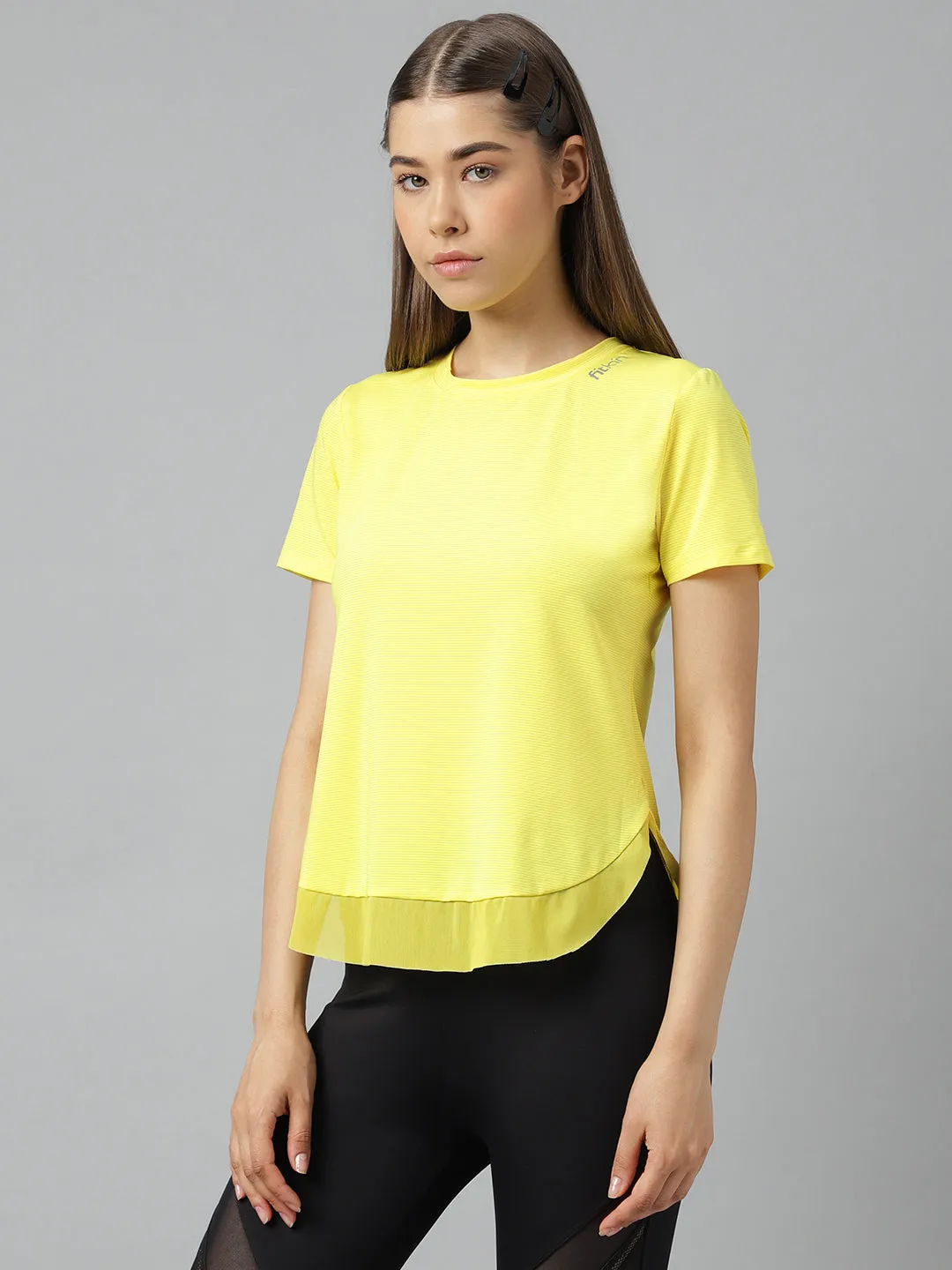 Fitkin women self stripes round neck short sleeves t-shirt