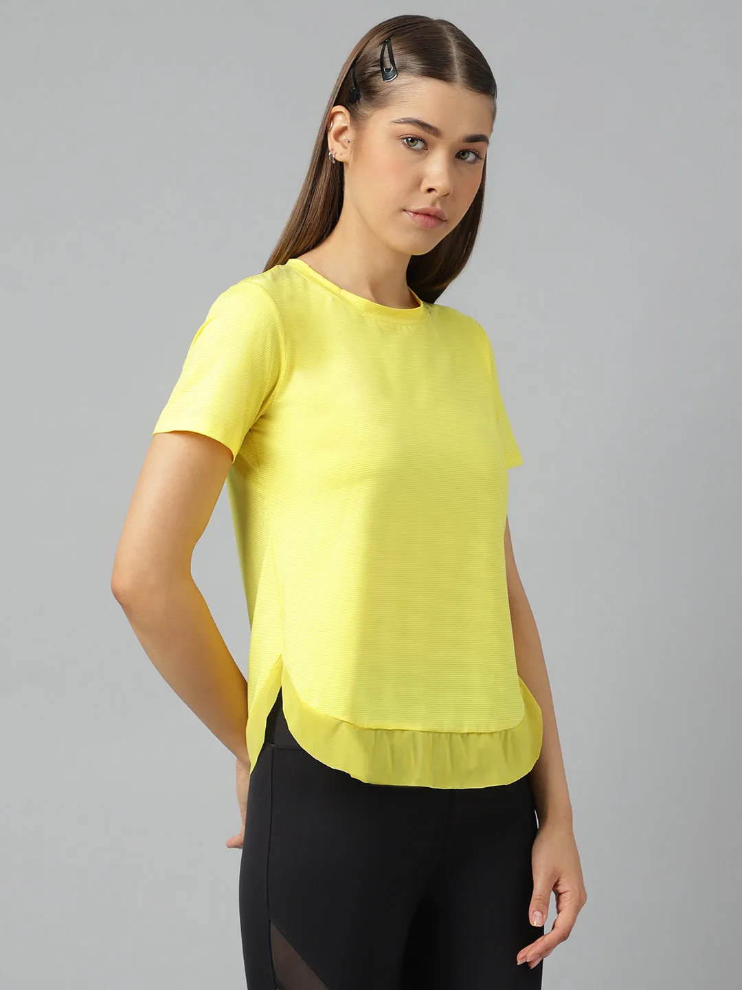 Fitkin women self stripes round neck short sleeves t-shirt