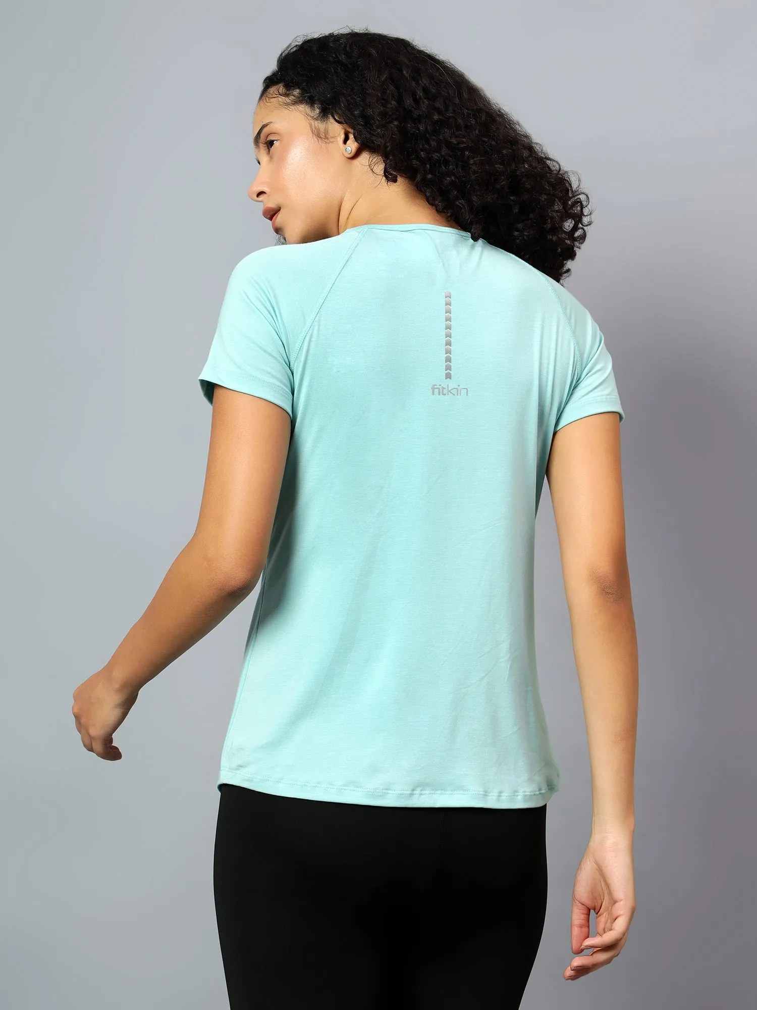 Fitkin Women's Aqua Green Ecofriendly Tencel Active Tshirt