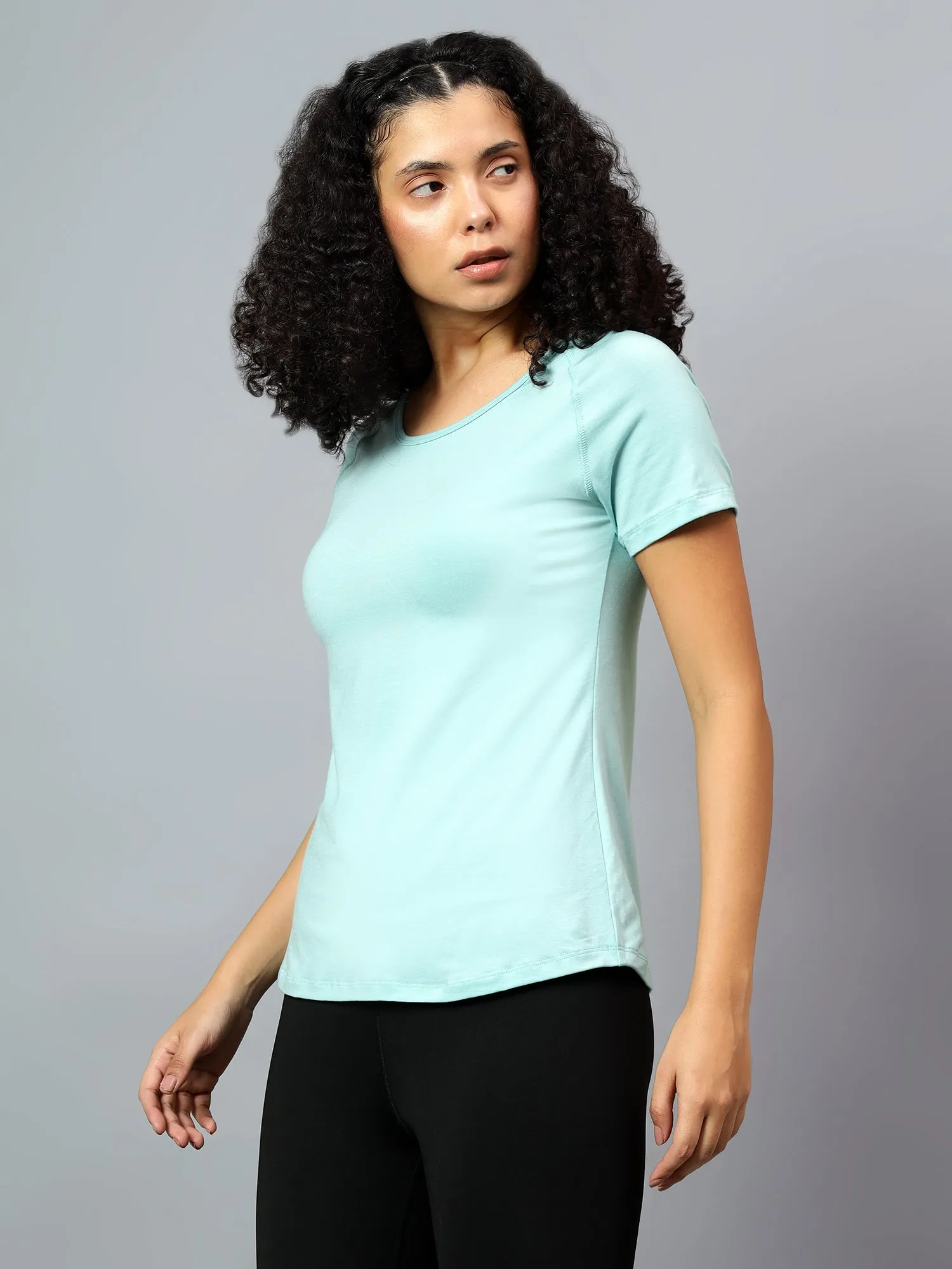 Fitkin Women's Aqua Green Ecofriendly Tencel Active Tshirt