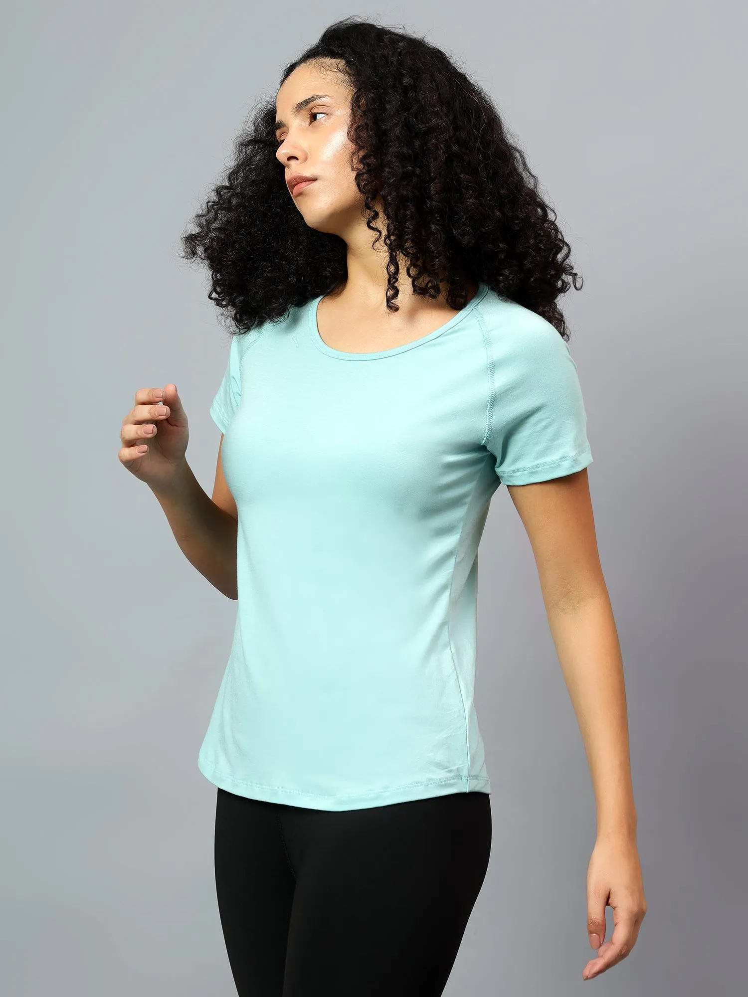 Fitkin Women's Aqua Green Ecofriendly Tencel Active Tshirt