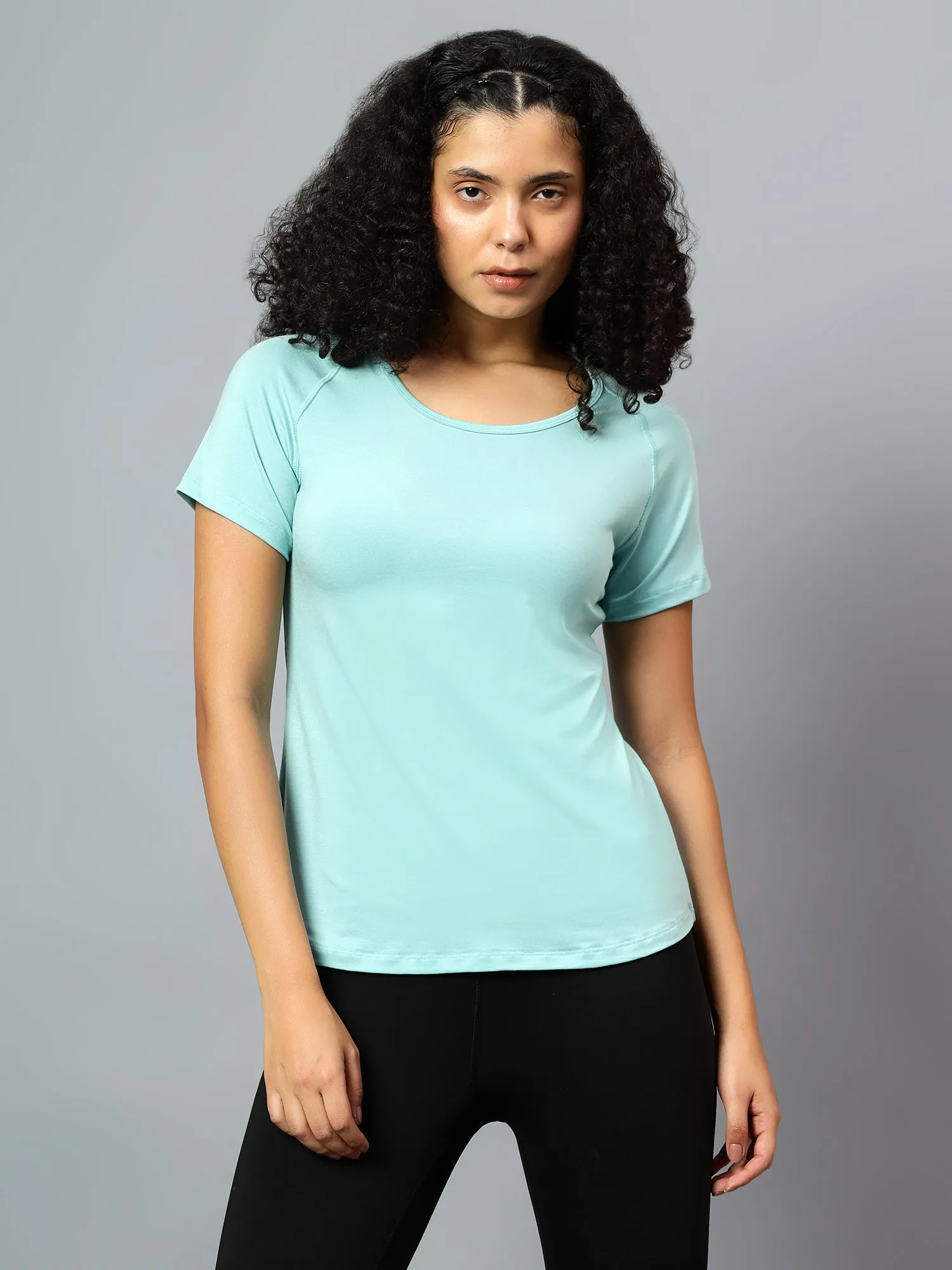 Fitkin Women's Aqua Green Ecofriendly Tencel Active Tshirt