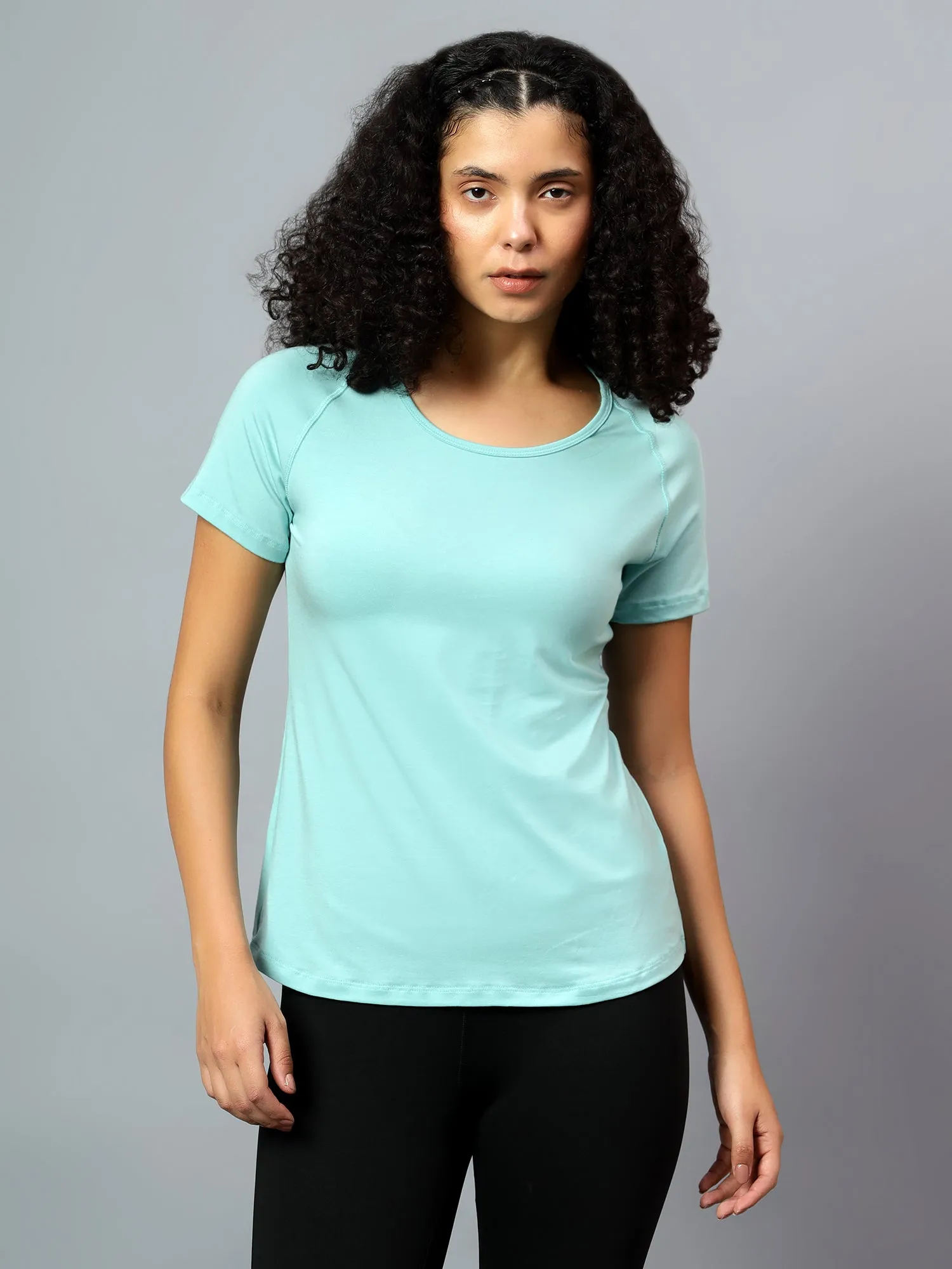 Fitkin Women's Aqua Green Ecofriendly Tencel Active Tshirt
