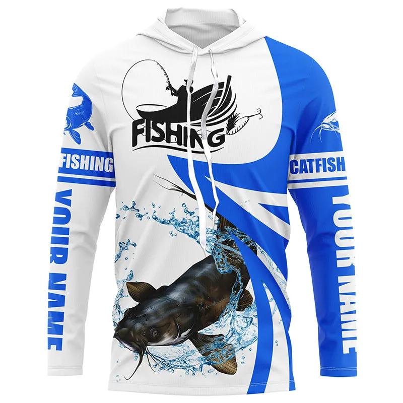 Flathead Catfish fishing tournament Fishing Jersey, Personalized white blue Catfish Long sleeve shirt NQS5033