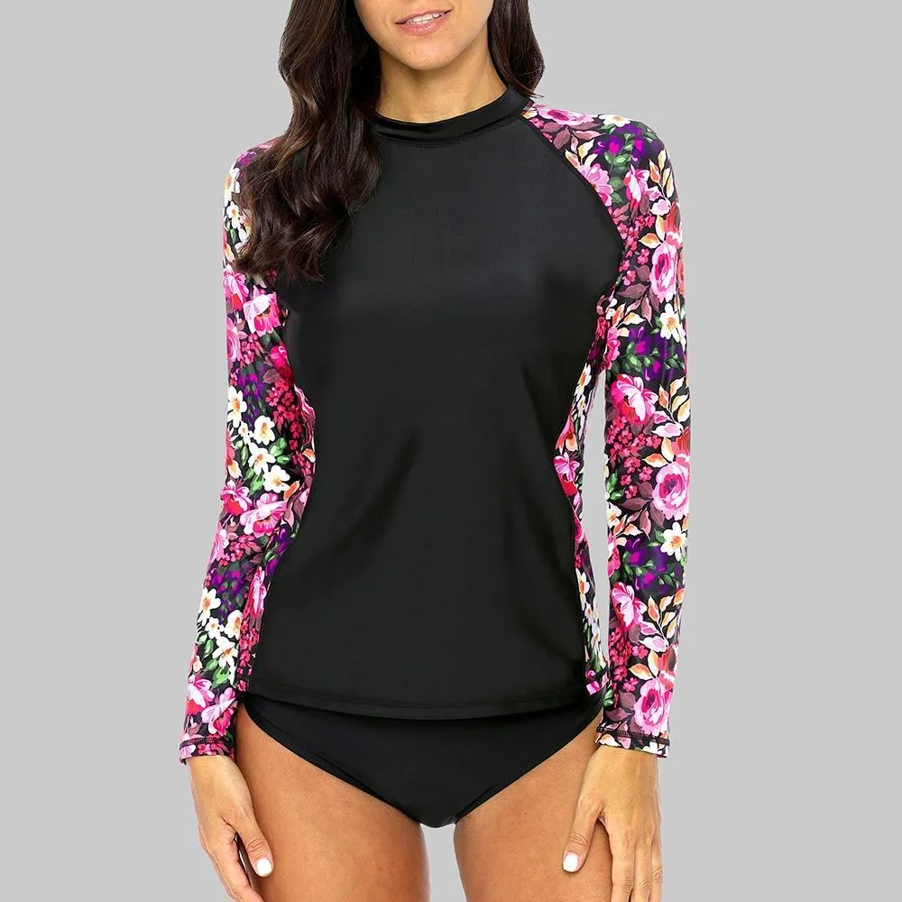 Floral Long Sleeve Swim Shirt - UPF 50  Rash Guard