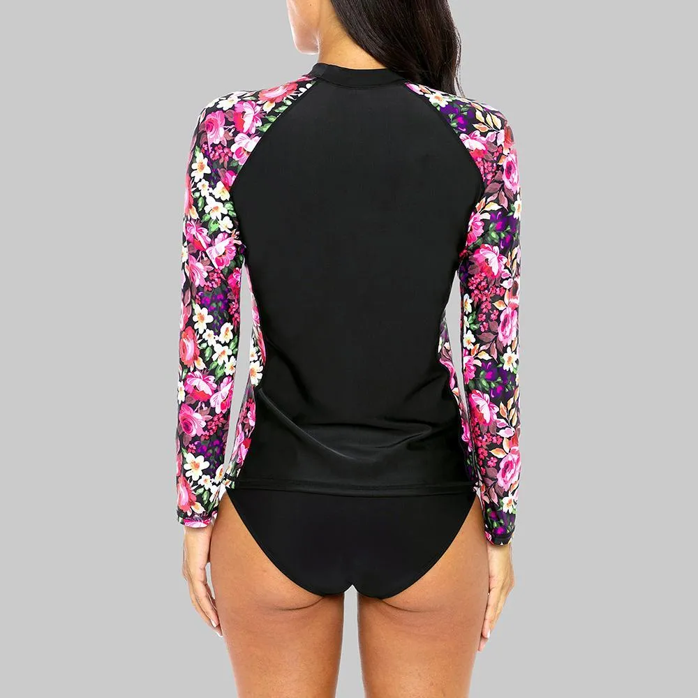 Floral Long Sleeve Swim Shirt - UPF 50  Rash Guard