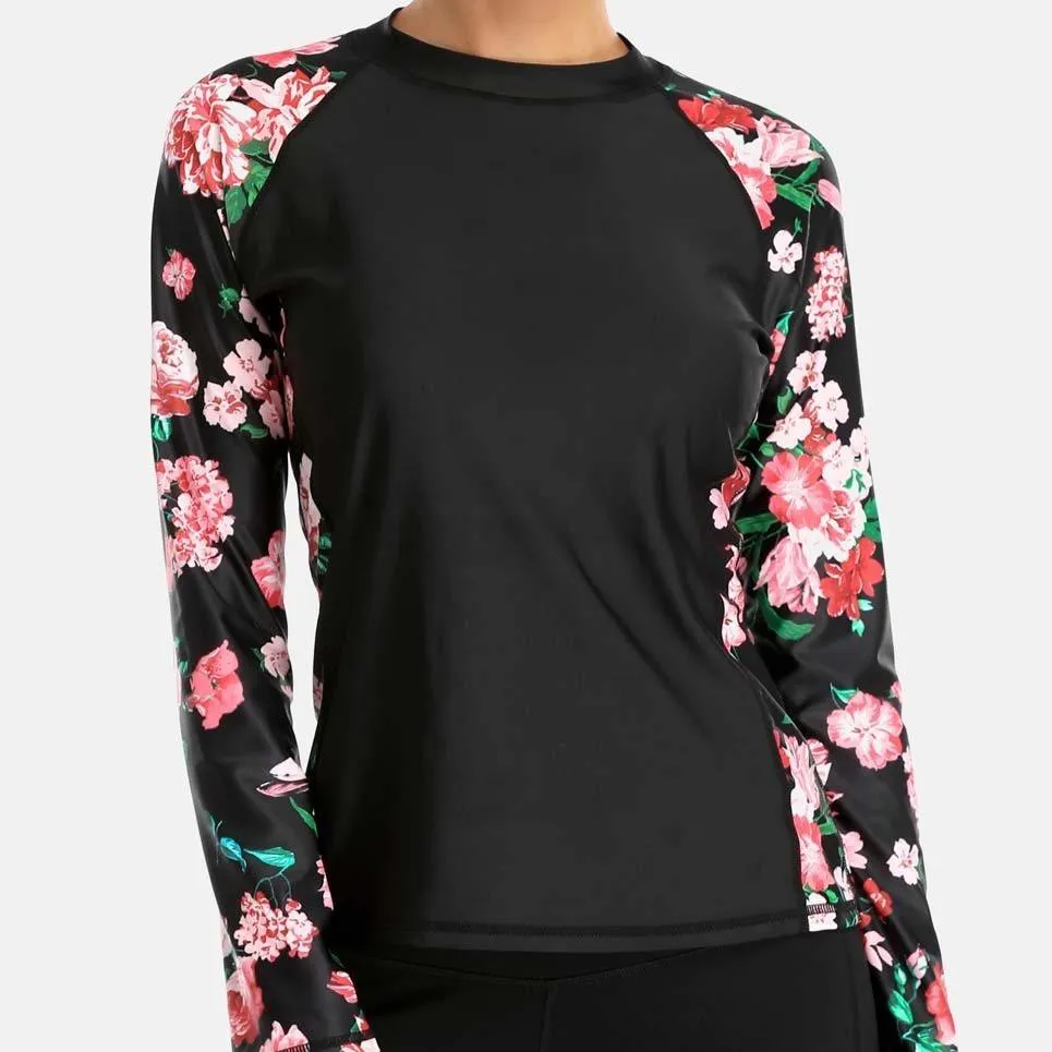 Floral Long Sleeve Swim Shirt - UPF 50  Rash Guard