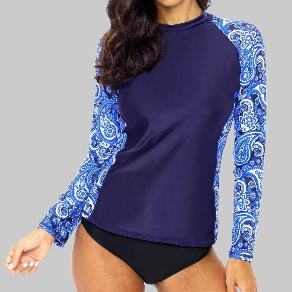 Floral Long Sleeve Swim Shirt - UPF 50  Rash Guard