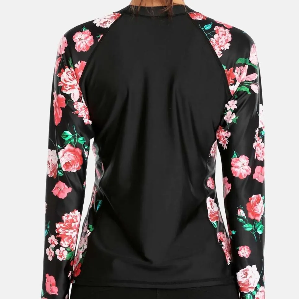 Floral Long Sleeve Swim Shirt - UPF 50  Rash Guard