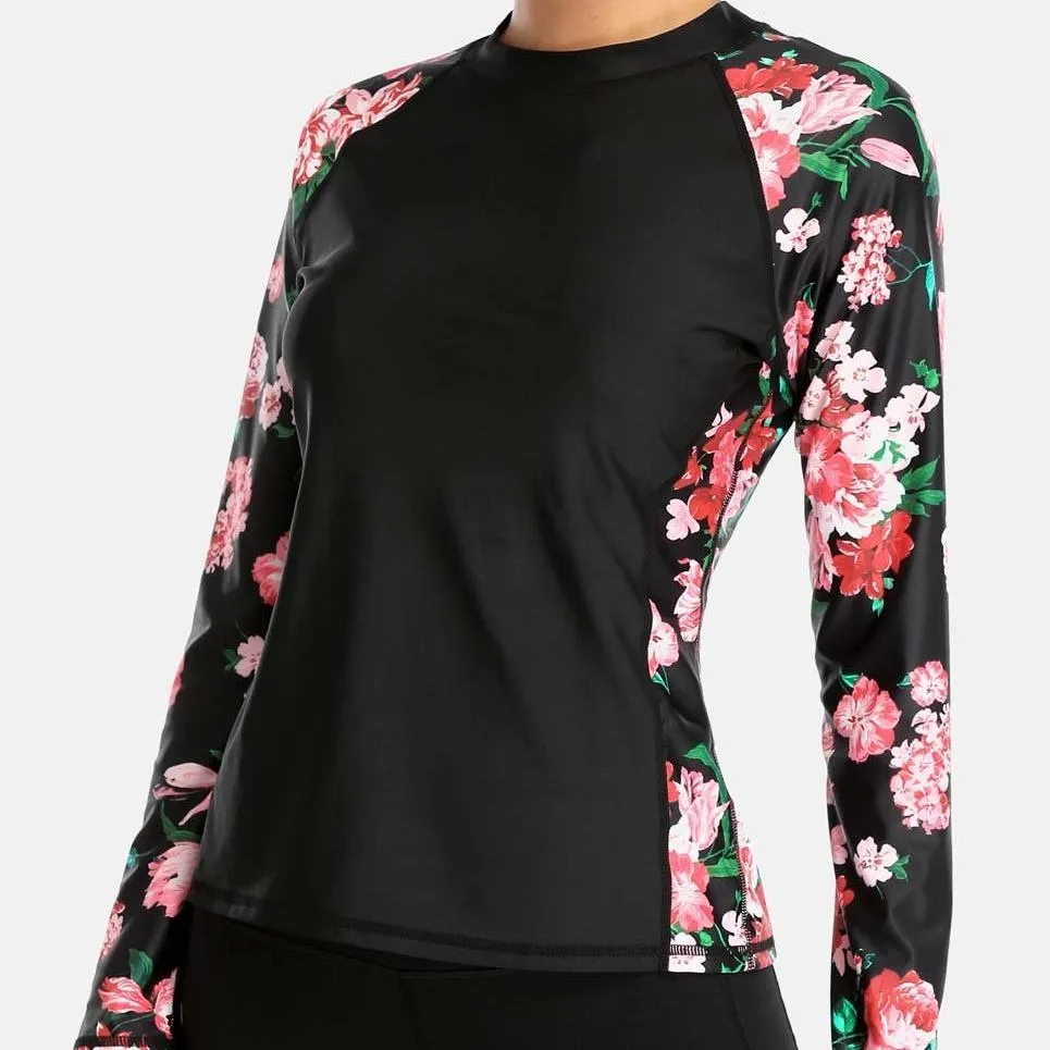 Floral Long Sleeve Swim Shirt - UPF 50  Rash Guard