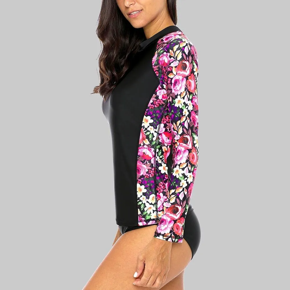 Floral Long Sleeve Swim Shirt - UPF 50  Rash Guard