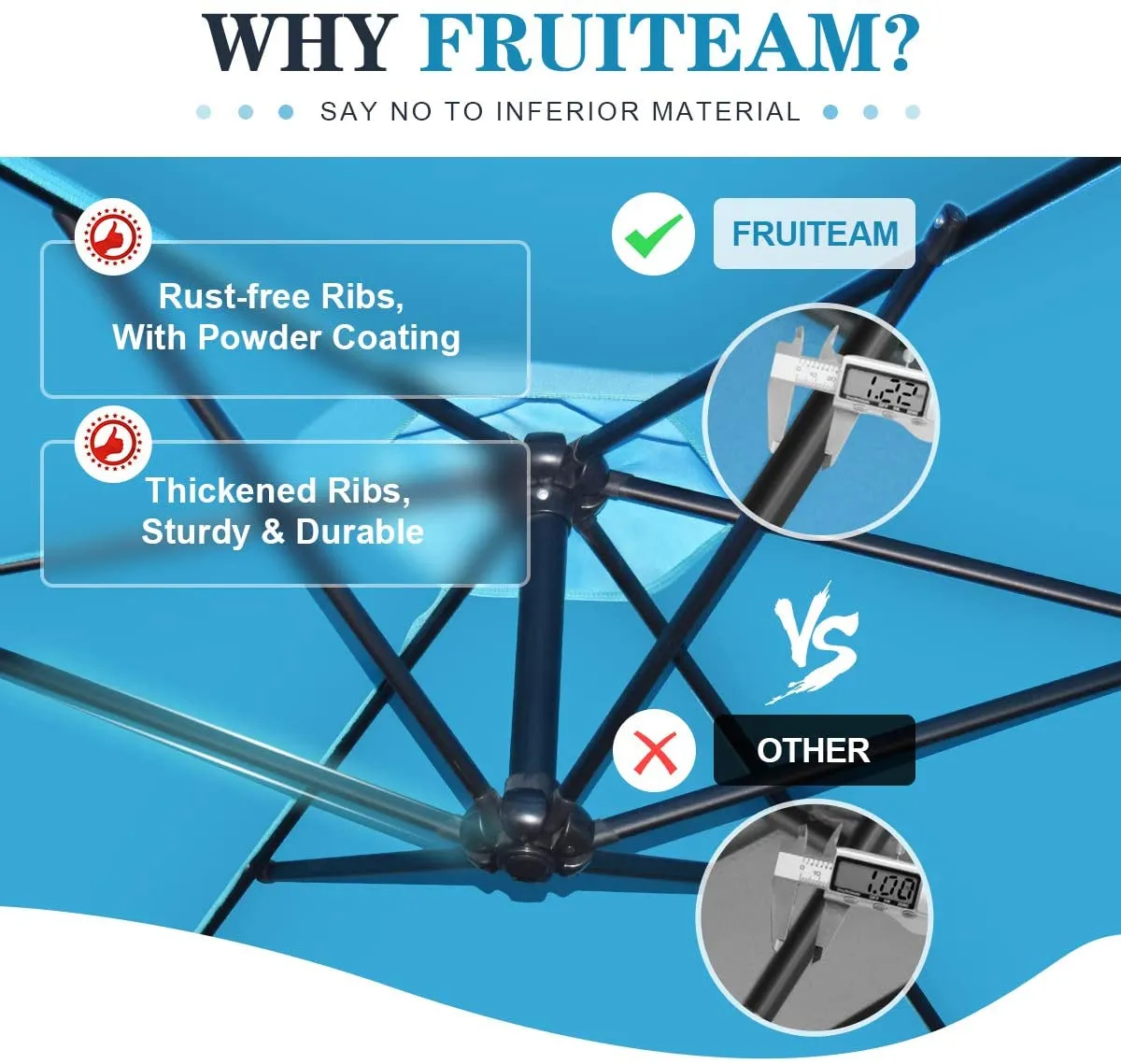 FRUITEAM 10-ft Offset Hanging Umbrella, Large Market Umbrella with Crank & Cross Base, Sky Blue!
