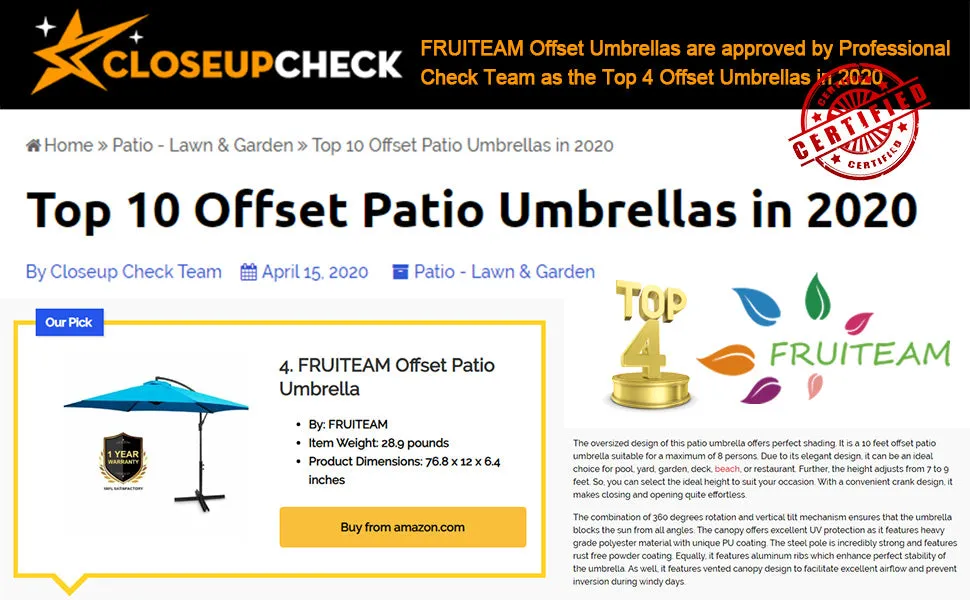 FRUITEAM 10-ft Offset Hanging Umbrella, Large Market Umbrella with Crank & Cross Base, Sky Blue!