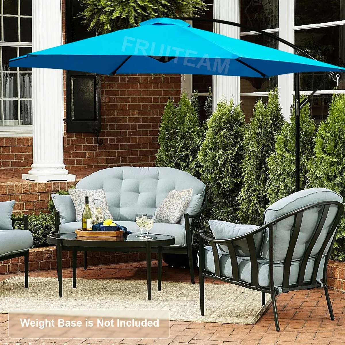 FRUITEAM 10-ft Offset Hanging Umbrella, Large Market Umbrella with Crank & Cross Base, Sky Blue!