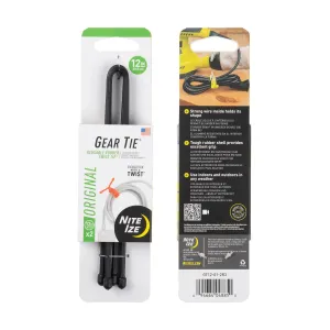 GEAR TIE REUSABLE RUBBER TWIST TIE(TM) (2pcs), Black - length 12"