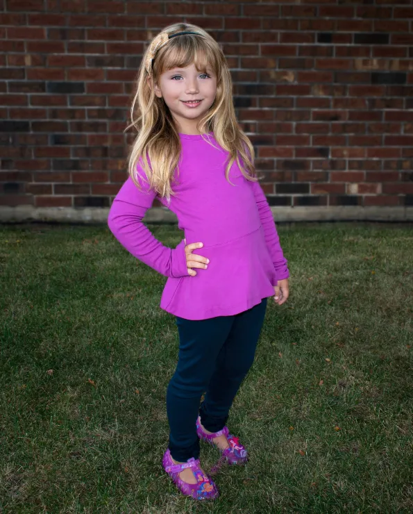 Girls Soft Cotton Long Sleeve Peplum Tee | Hot Pink