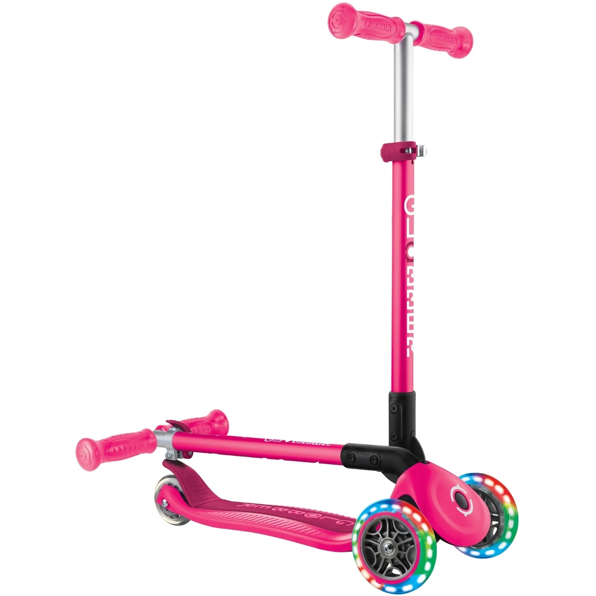 Globber Primo Foldable Lights Kids Scooter Neon Pink