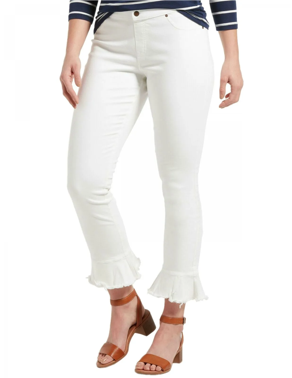 HUE Women's Tulip Flare Hem Denim Skimmer Leggings White Medium