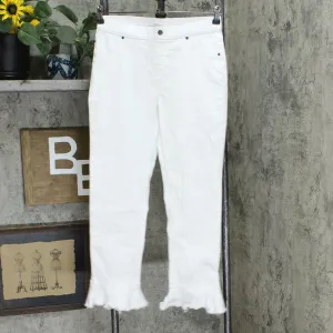 HUE Women's Tulip Flare Hem Denim Skimmer Leggings White Medium