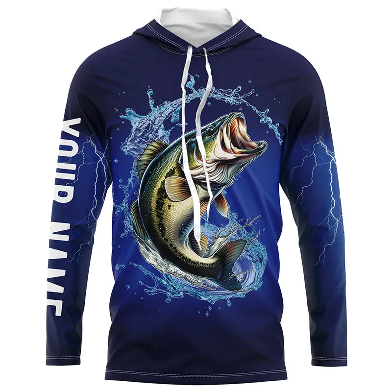 Largemouth Bass Fishing Blue lightning UV protection custom long sleeves fishing shirt for men NPQ30