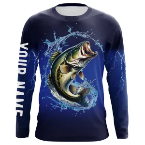 Largemouth Bass Fishing Blue lightning UV protection custom long sleeves fishing shirt for men NPQ30