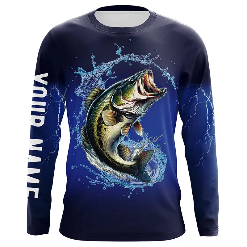 Largemouth Bass Fishing Blue lightning UV protection custom long sleeves fishing shirt for men NPQ30