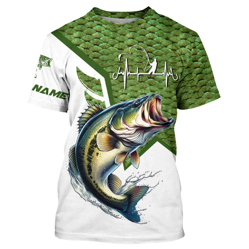 Largemouth Bass fishing green scales Custom name fishing shirts jerseys | Tshirt - NPQ936