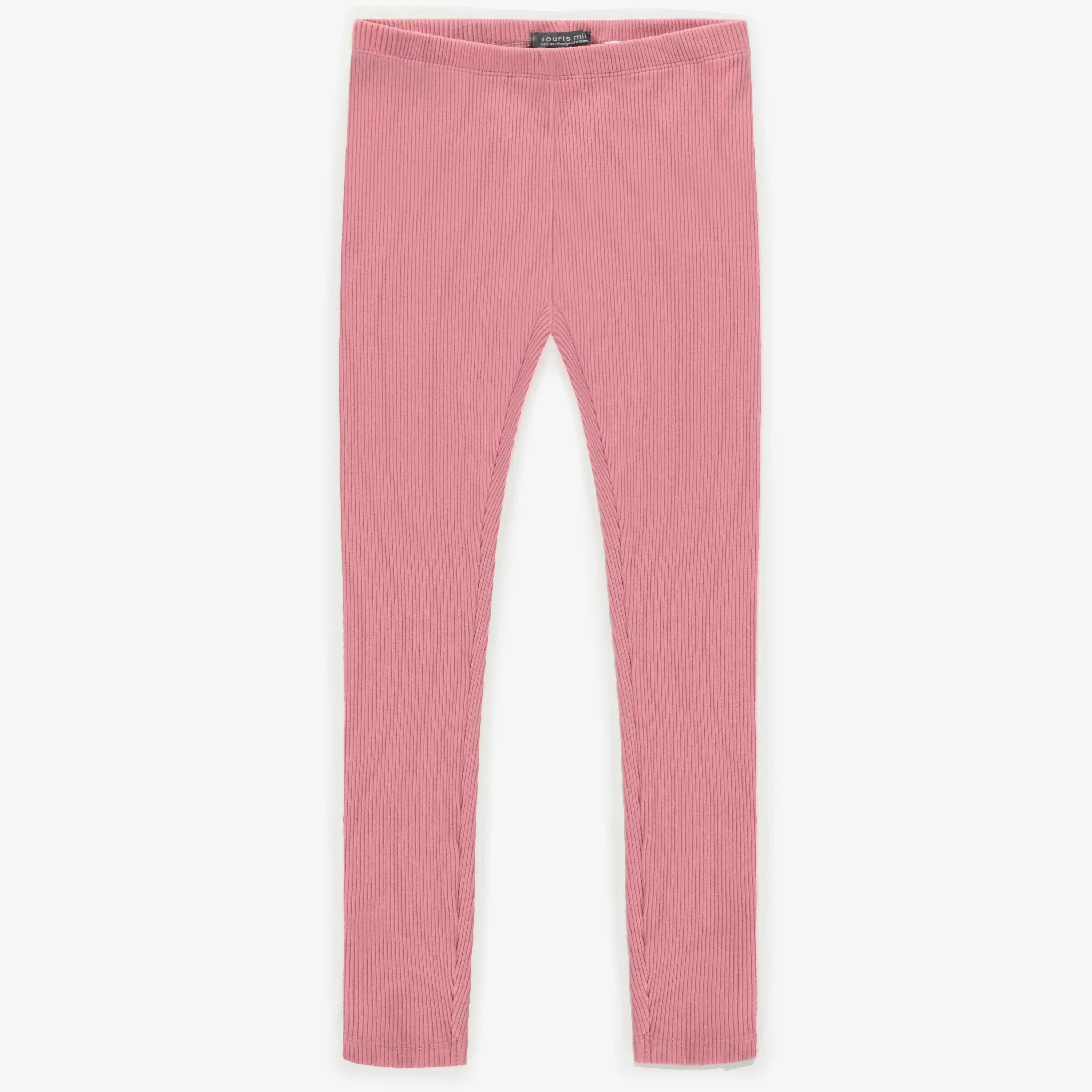 Legging long rose en coton côtelé, enfant || Pink long legging in ribbed cotton, child