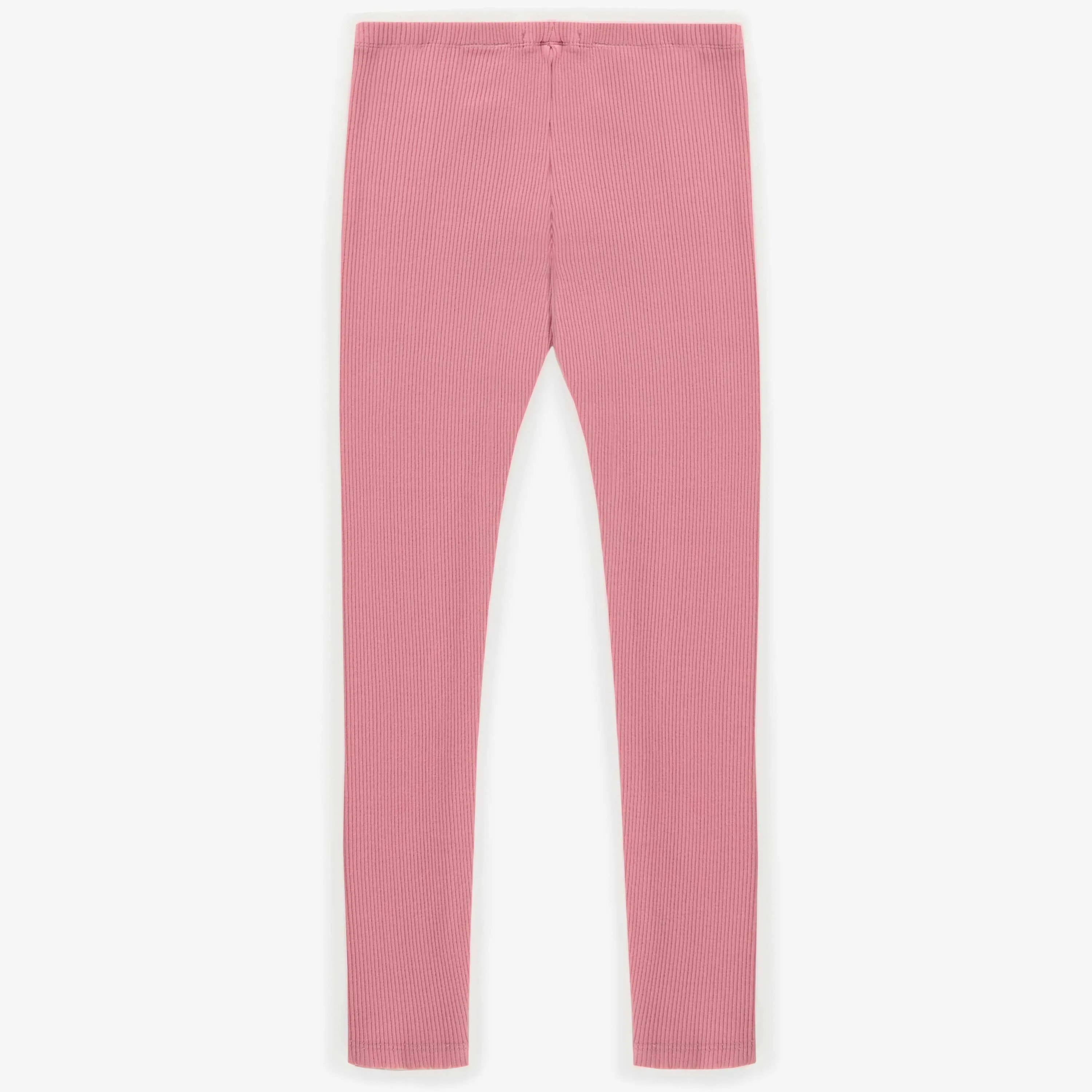 Legging long rose en coton côtelé, enfant || Pink long legging in ribbed cotton, child