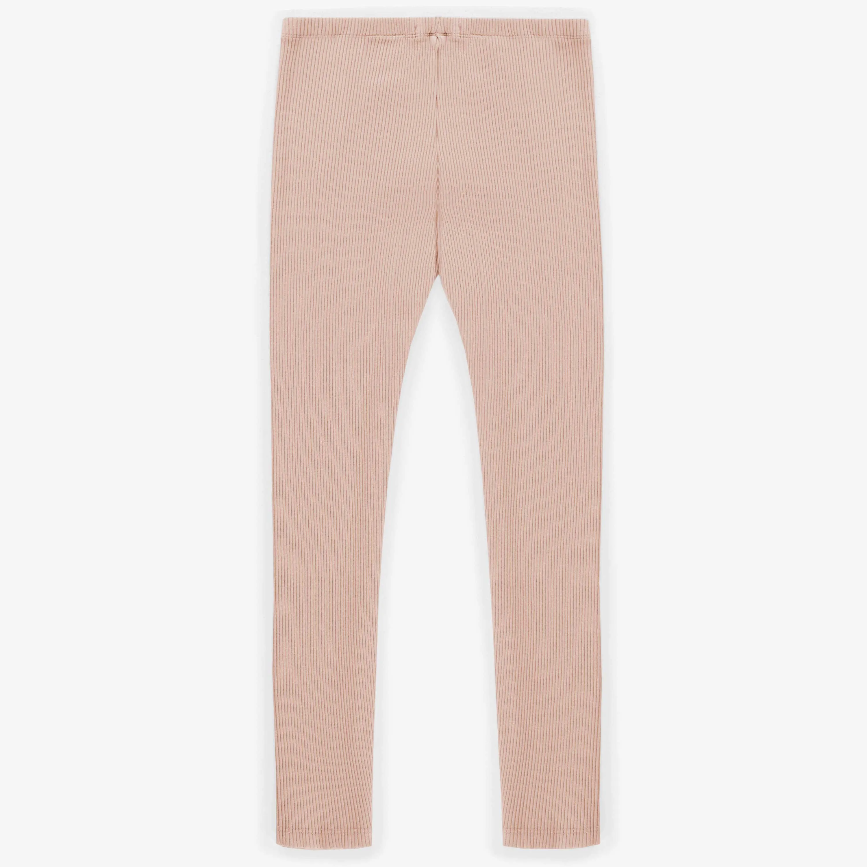 Legging long rose pâle en coton côtelé, enfant || Light pink long legging in iribbed cotton, child