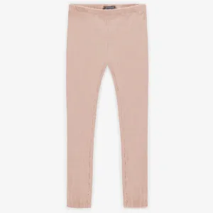 Legging long rose pâle en coton côtelé, enfant || Light pink long legging in iribbed cotton, child