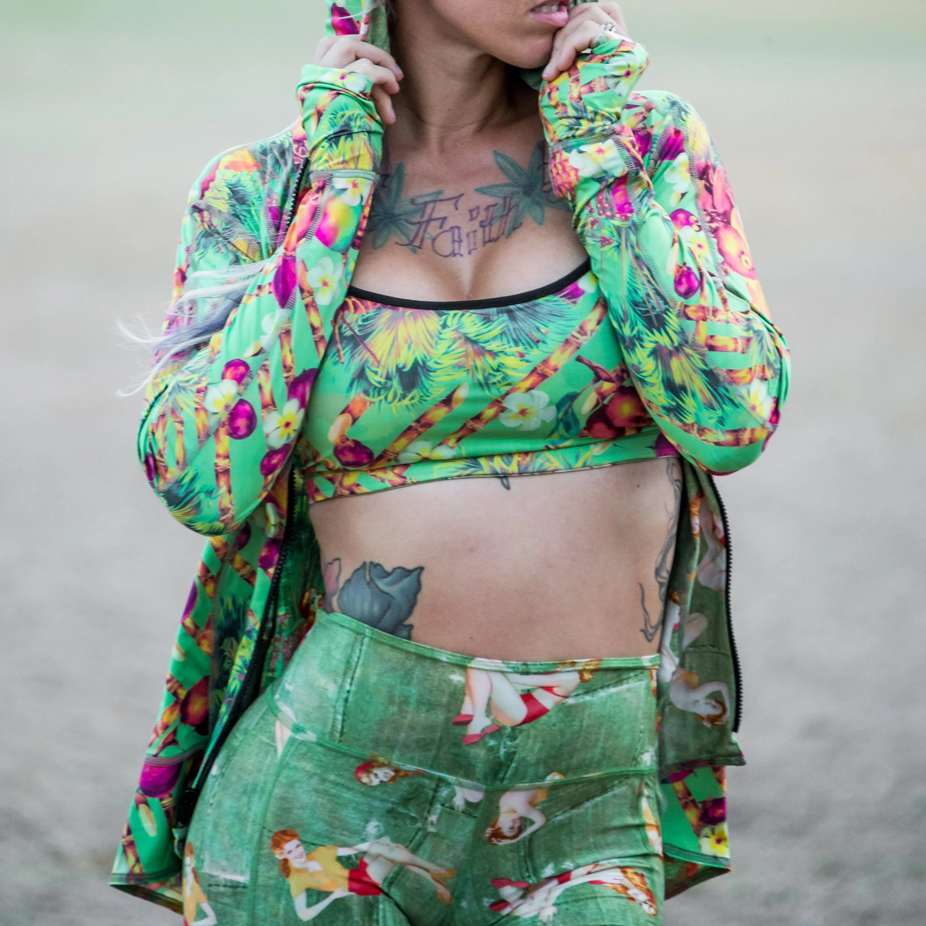 LEGGINGS GREEN PIN UP/COCONUT