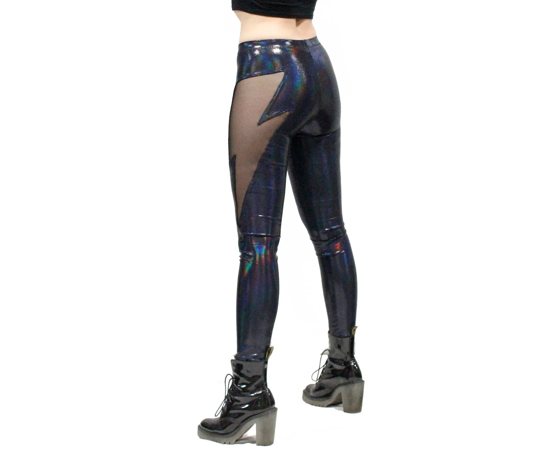 Lightning Leggings in Black Holo Oil Slick