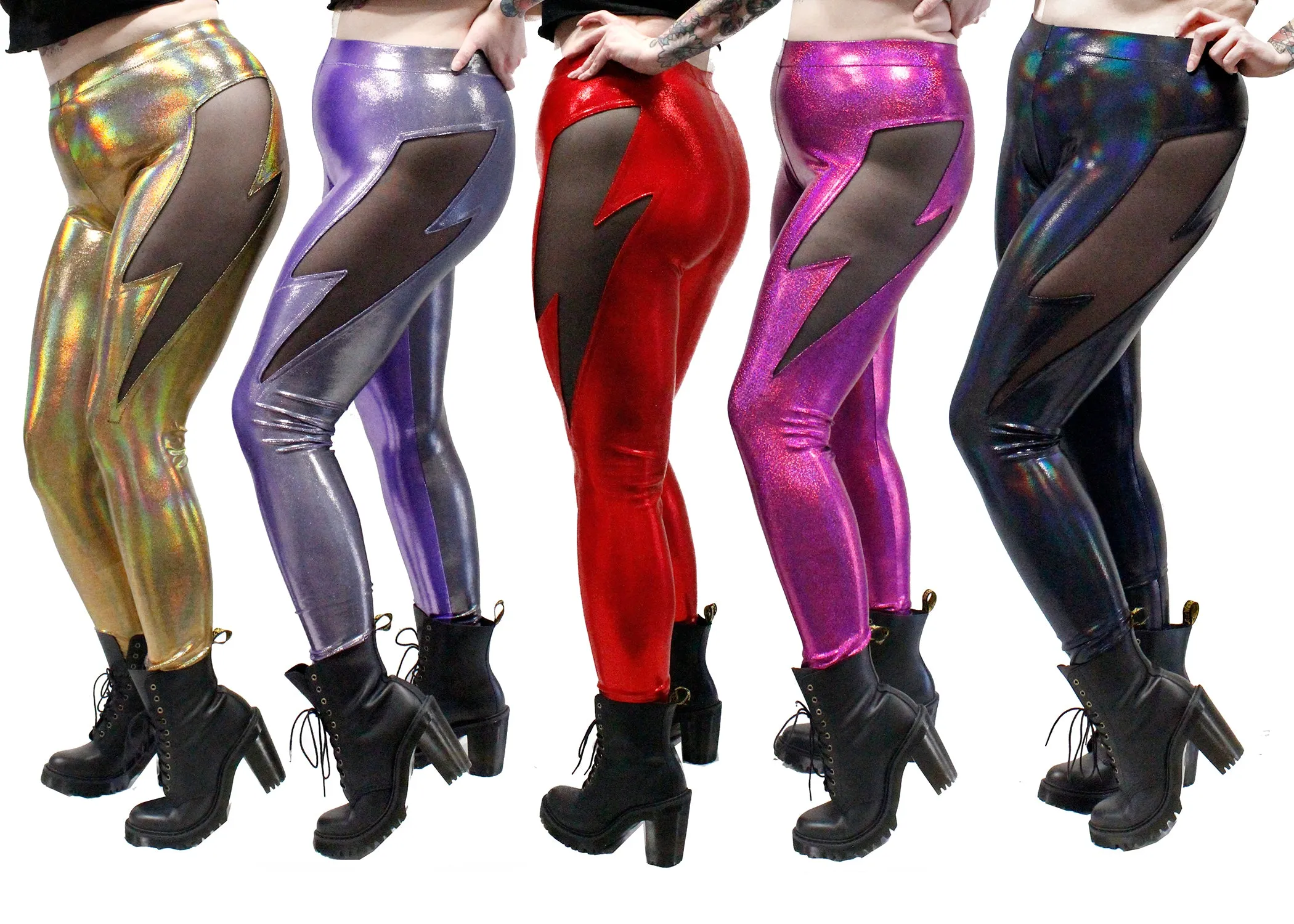Lightning Leggings in Black Holo Oil Slick