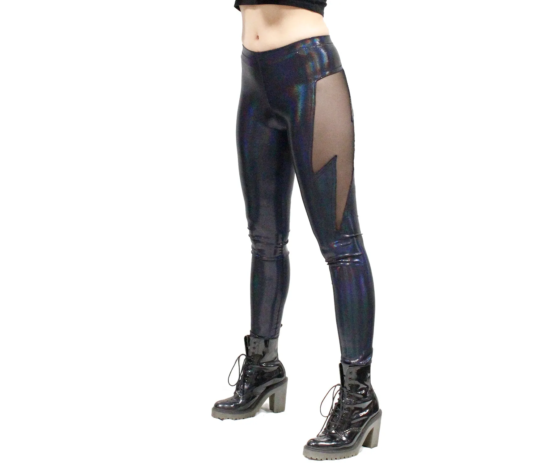 Lightning Leggings in Black Holo Oil Slick