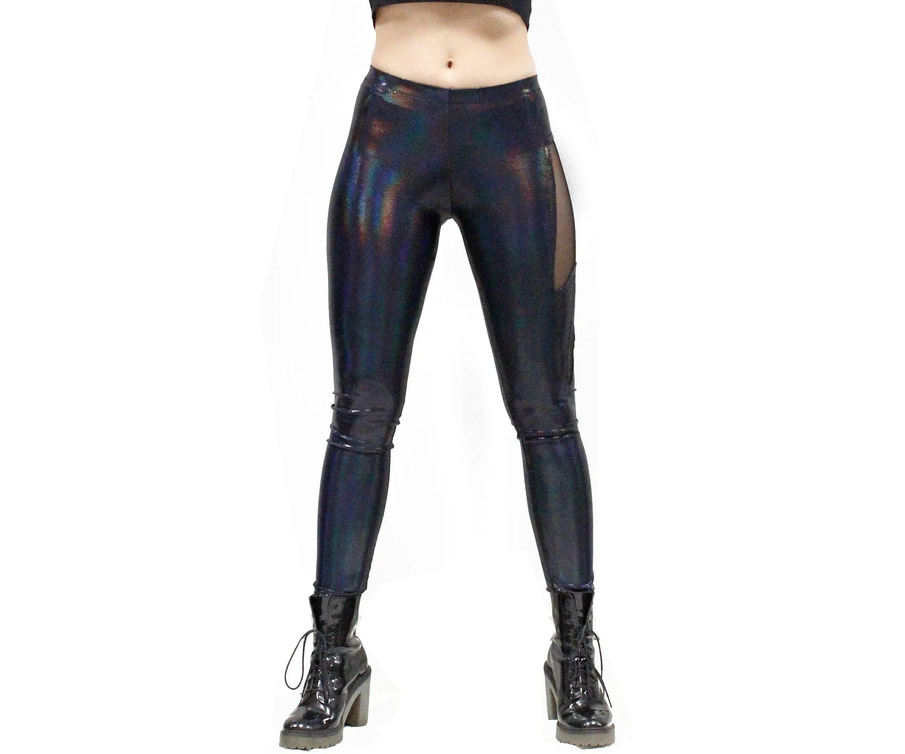 Lightning Leggings in Black Holo Oil Slick