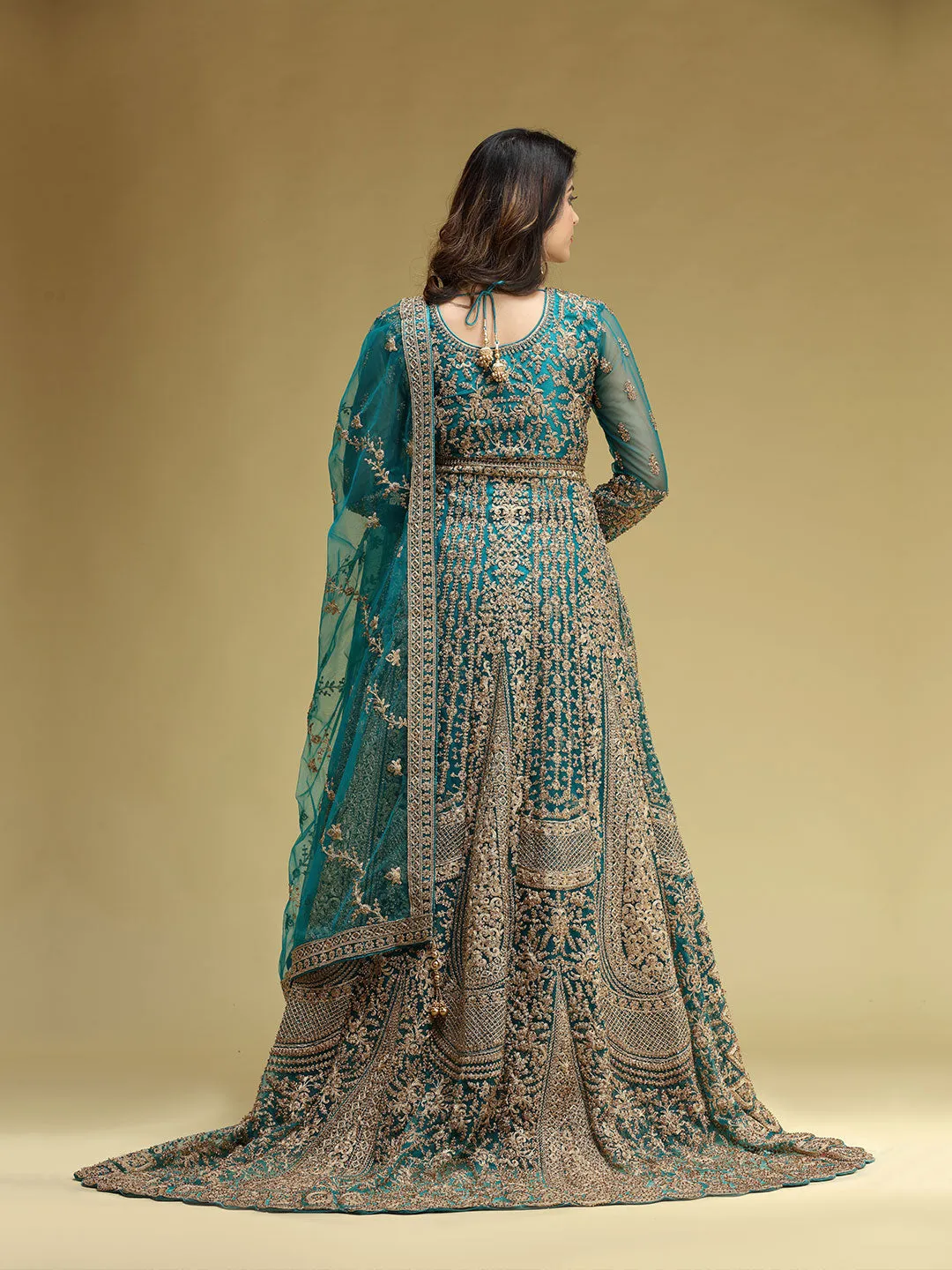 Long Trail Pattern Style Top with Skirt with Full Golden Zari Work