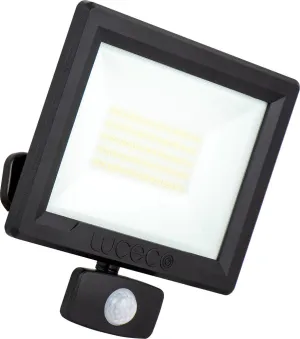 Luceco EFLD50B40P-06 50W Essence Security PIR Floodlight with Ball Joint 1m Cable - Dusk-Till-Dawn Override PIR - Black