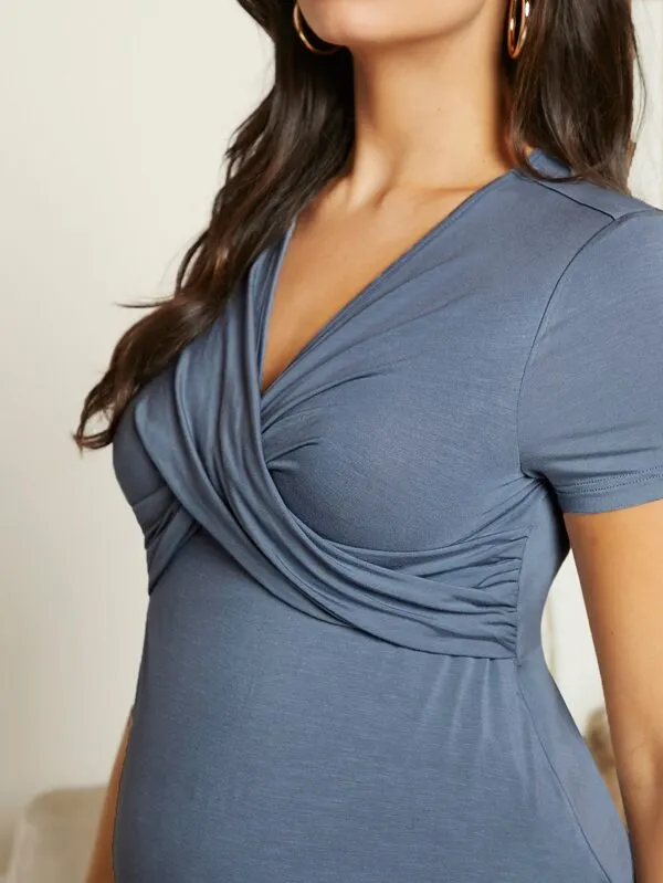 Maternity Wrap Cross Front Top & Adjustable Waist Leggings Set