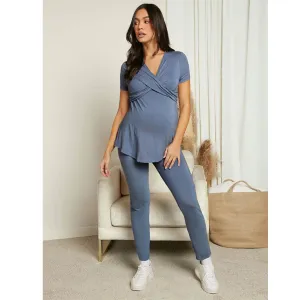 Maternity Wrap Cross Front Top & Adjustable Waist Leggings Set