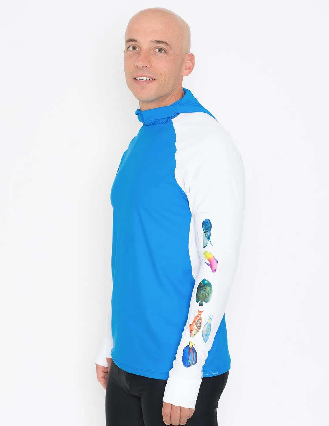 Men's Snorkel Hoodie Rash Guard - Caribbean Fish ID - Black