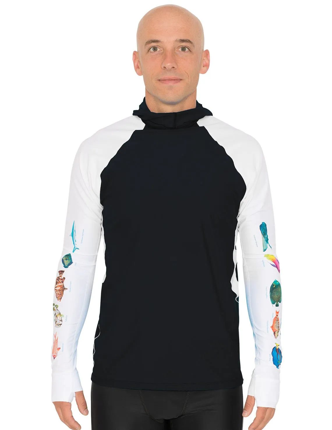 Men's Snorkel Hoodie Rash Guard - Caribbean Fish ID - Black