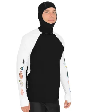 Men's Snorkel Hoodie Rash Guard - Caribbean Fish ID - Black