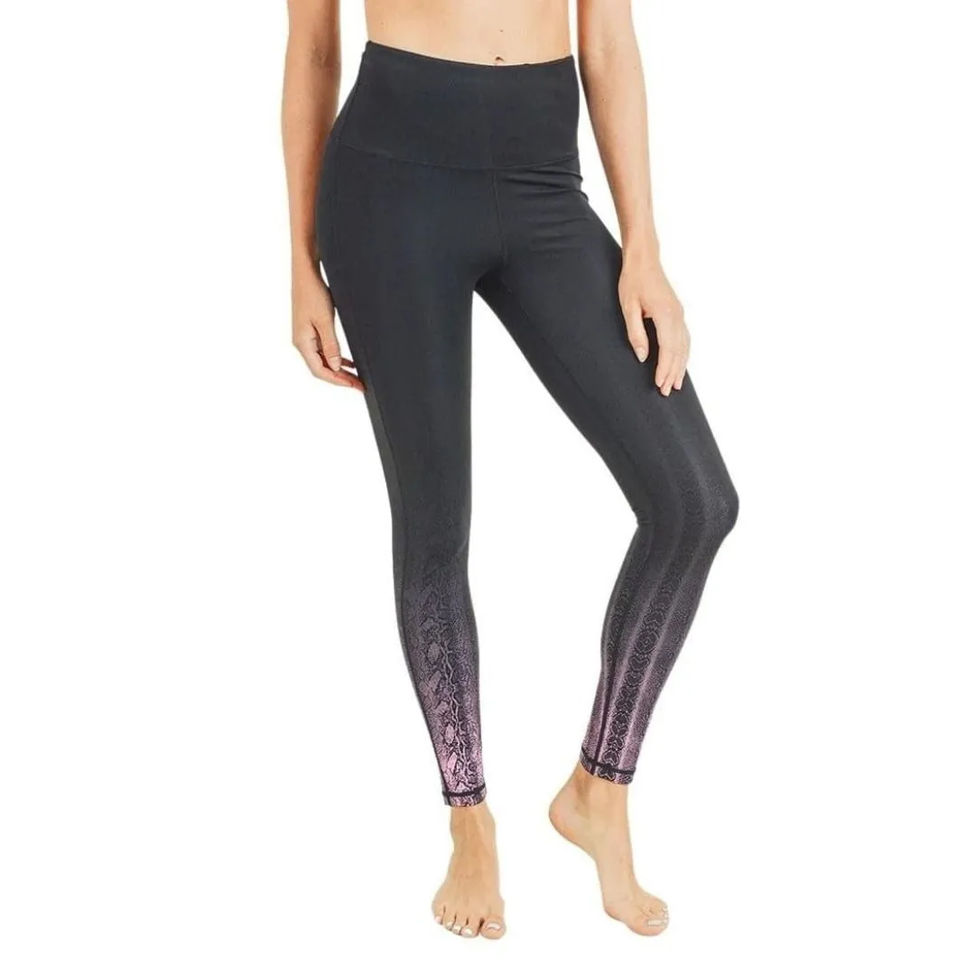 MONO B APH2884 Black and Pink Ombre Snake Skin Print Yoga Leggings