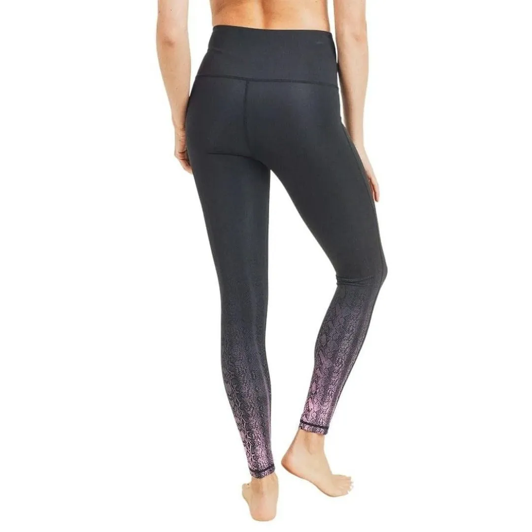 MONO B APH2884 Black and Pink Ombre Snake Skin Print Yoga Leggings