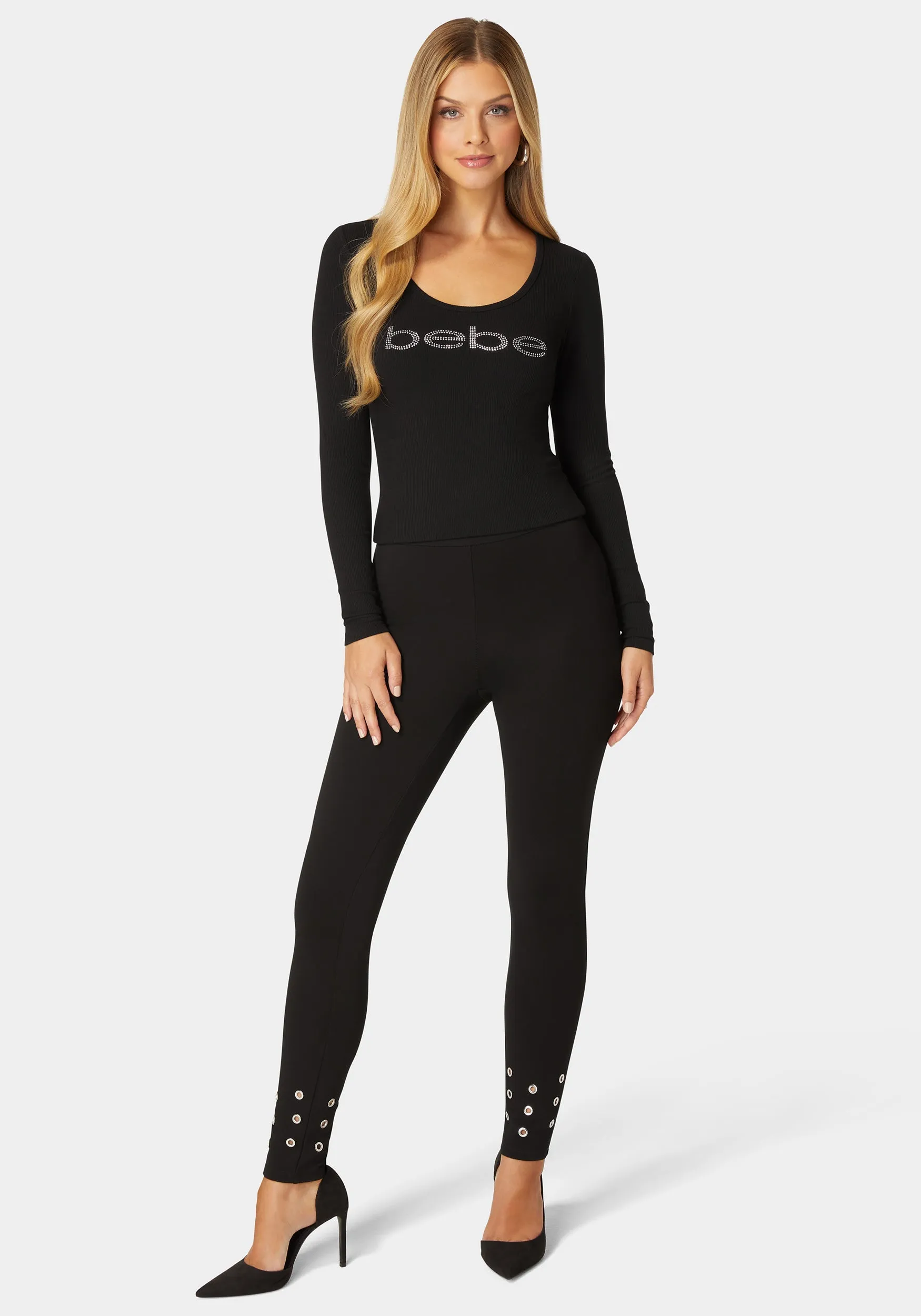 Natural Waist Grommet Detail Knit Legging